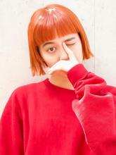 オン眉切りっぱなしボブ!ジューシーオレンジカラー|DaB OMOTESANDOのヘアスタイル