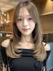 ラフに動かすナチュラルブラウンロングレイヤー 顔まわりカット