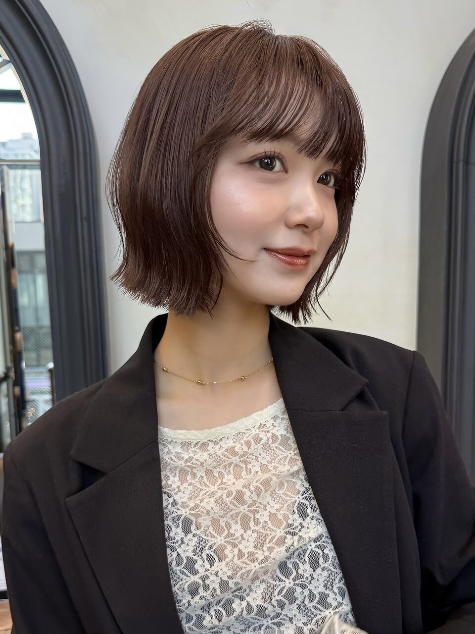 レイヤーボブ ダークブラウン さりげないレイヤー